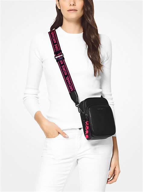 michael kors medium leather neon logo tape crossbody bag|Michael Kors burgundy crossbody bag.